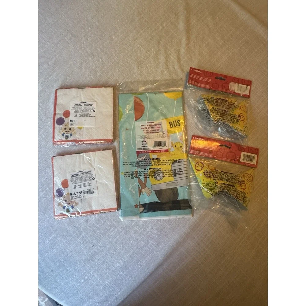 CoComelon Birthday Party Bundle Tablecover‎ Napkins Hats Kids Supplies NEW
